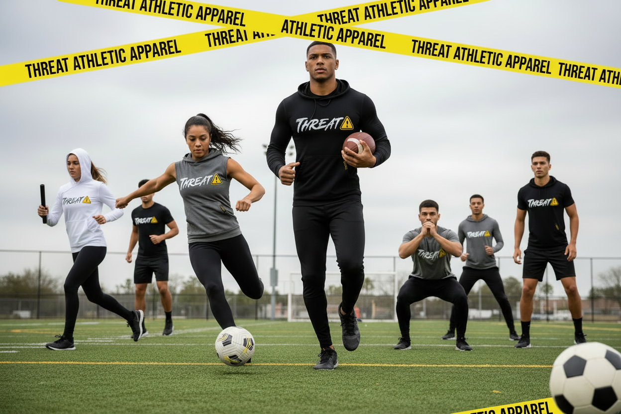 THREAT ATHLETIC APPAREL Logo with Athletes
